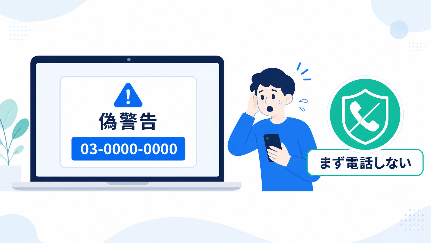 偽警告は不安を与えて連絡させることが狙いです。