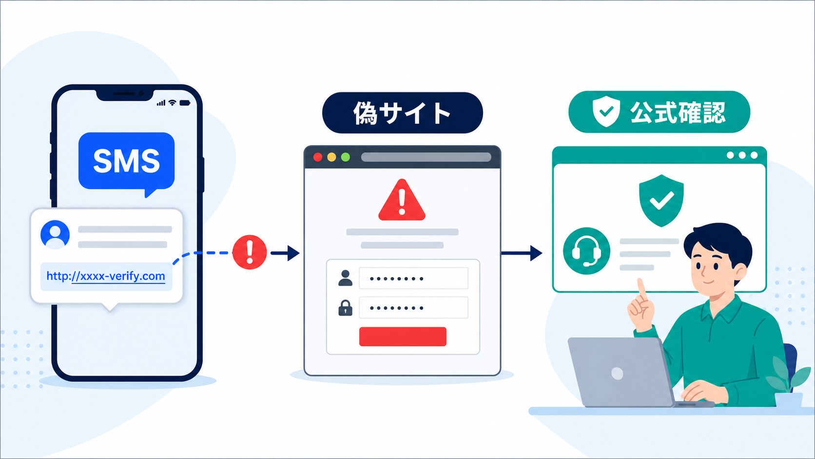SMSだけで本物かどうかを判断しないことが大切です。