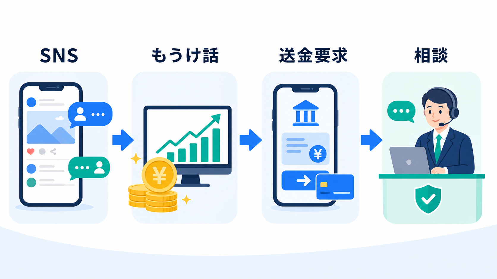 SNS上の親しげなやり取りから金銭要求につながることがあります。